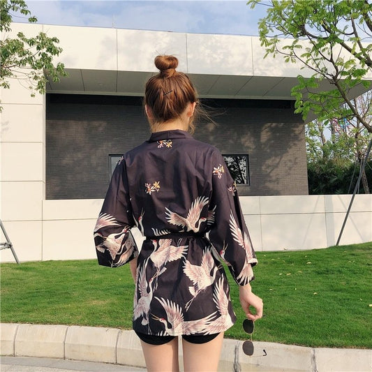 Crane print sun protection clothing