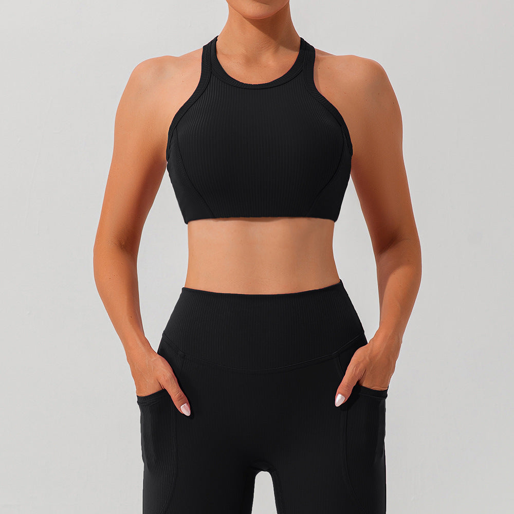 Women's Sling Beautiful Back Thread Yoga Bra - Dark Brown Quick-drying Multiple Sizes