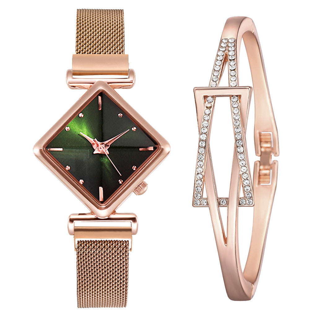 Diamond Watch Bracelet - Elegant Quartz Watch with Textile Strap