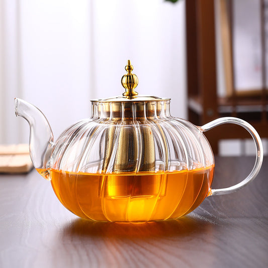 Glass Teapot Striped Tea Set Tea Water Separation Stainless Steel - Borosilicate Design