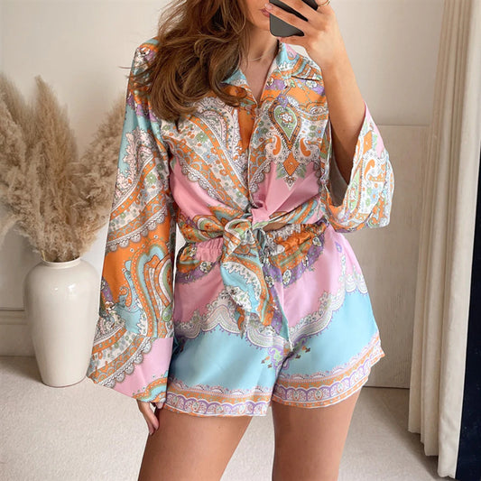 Women's Fashion Stretch Elastic Waist Printed Casual Shorts