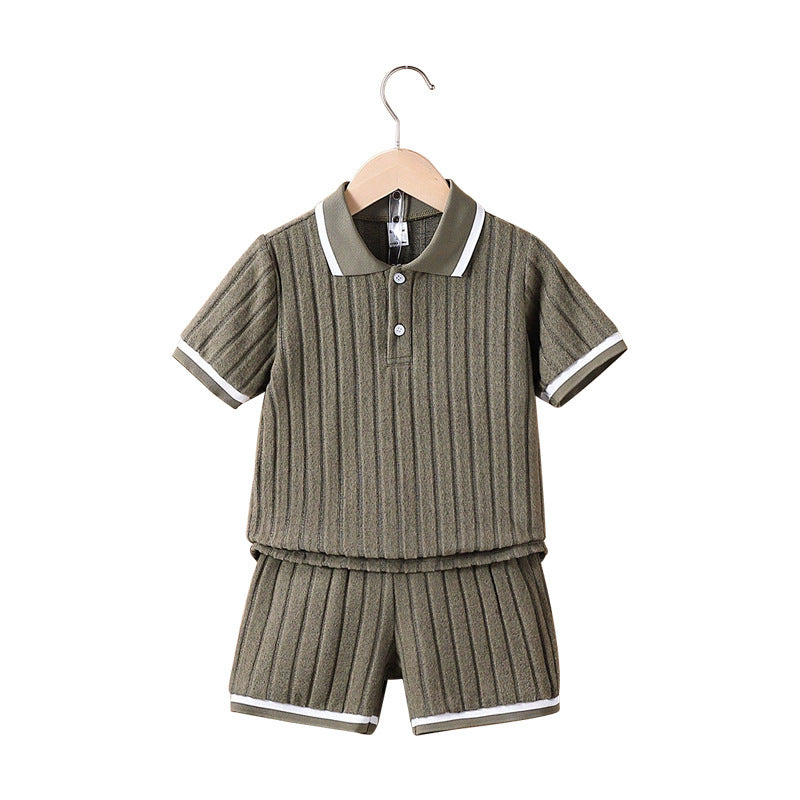 Children's Polo Collar Striped Shorts - Unisex Kids Summer Wear