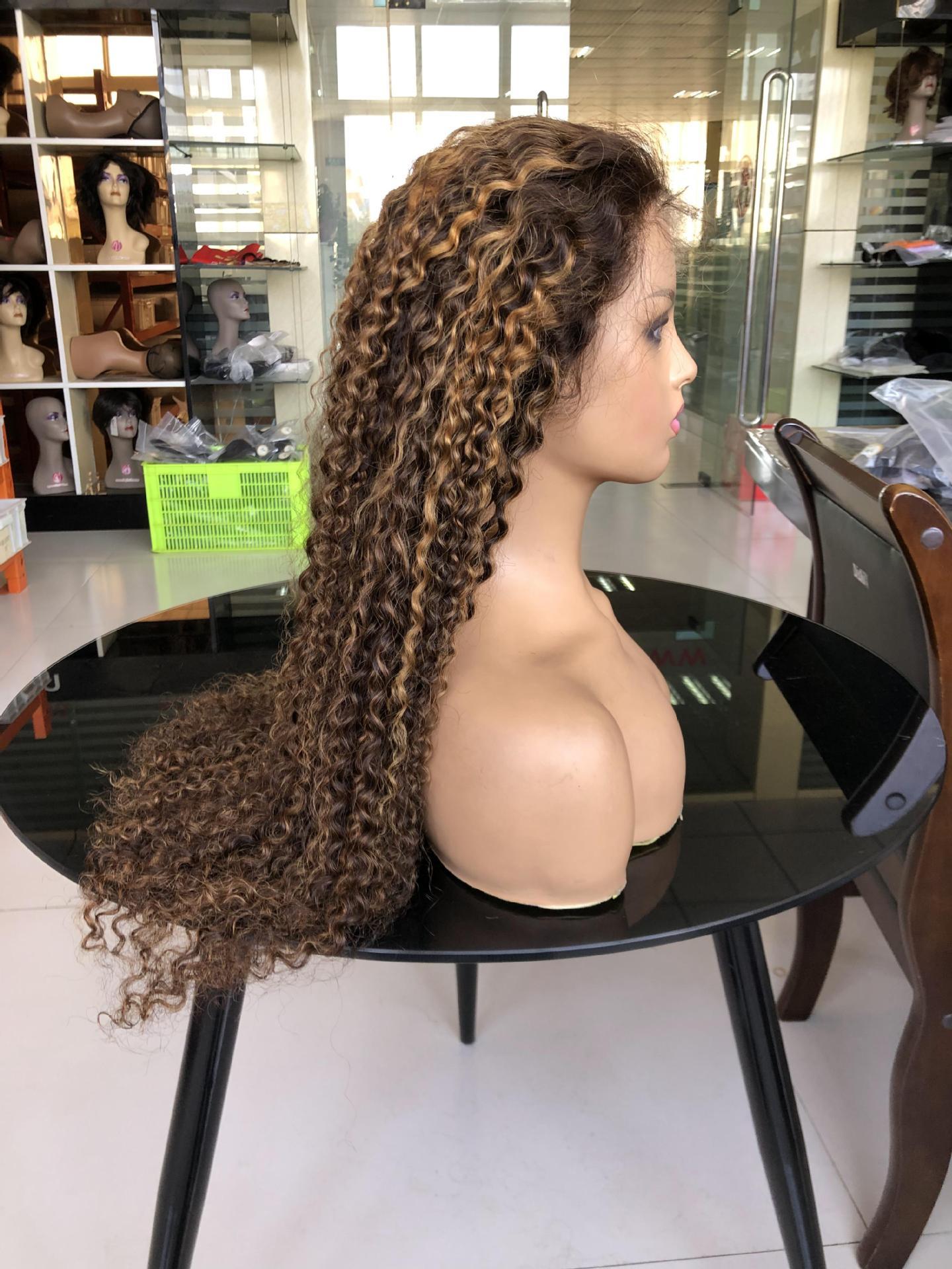 Piano Inter-color Highlight Curly Lace Wig - Hand-Woven Human Hair Wig