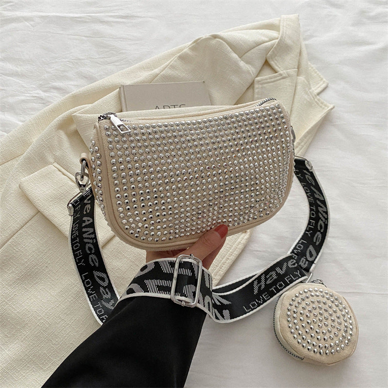 Black rhinestone shoulder bag with sparkling crystal details and adjustable strap - luxury designer handbag for women - Millivan Supplies
