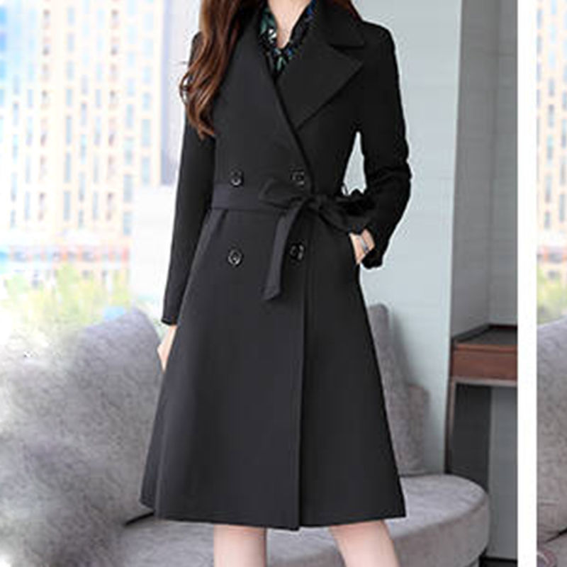 Women's Slim OL Trench Coat - Adult Professional Black Coat