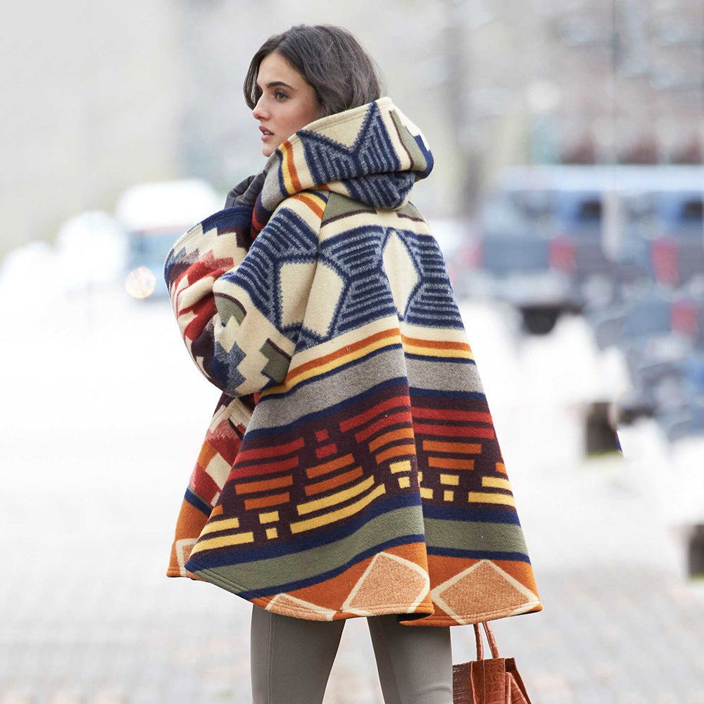 New European And American Women's Long-sleeved Hooded Jacket Print