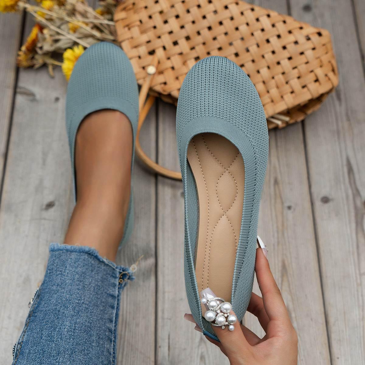 Round Toe Flats Shoes Casual Comfortable Soft Slip On Knit Mesh Shoes For Women - Millivan supplies