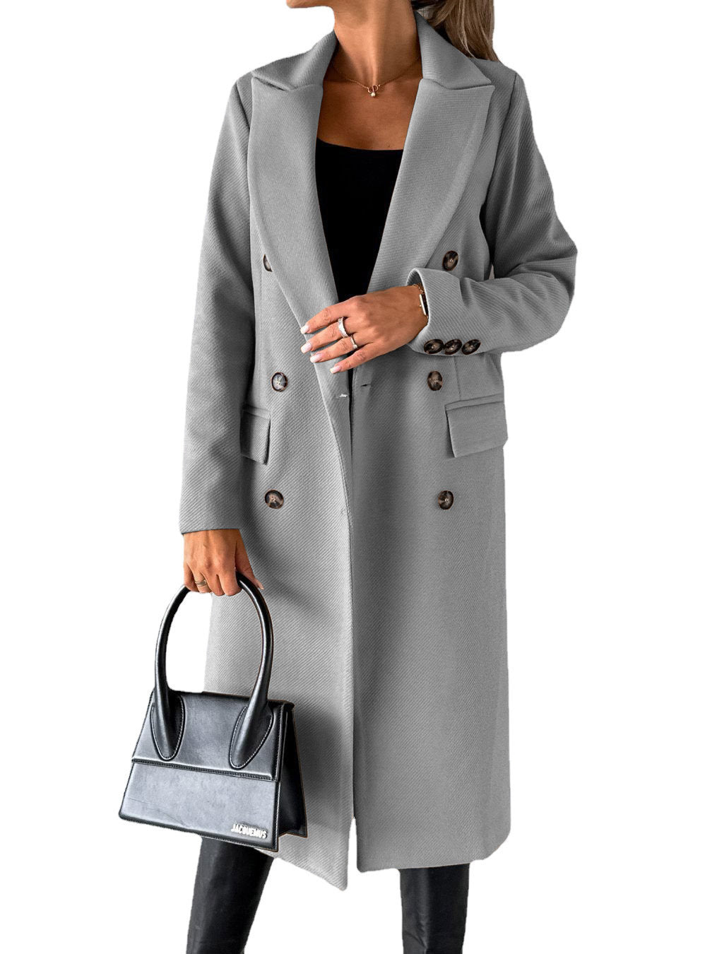Women's Long Sleeve Lapel Coat - Adult Winter Fashion Double Breasted Slim Jacket