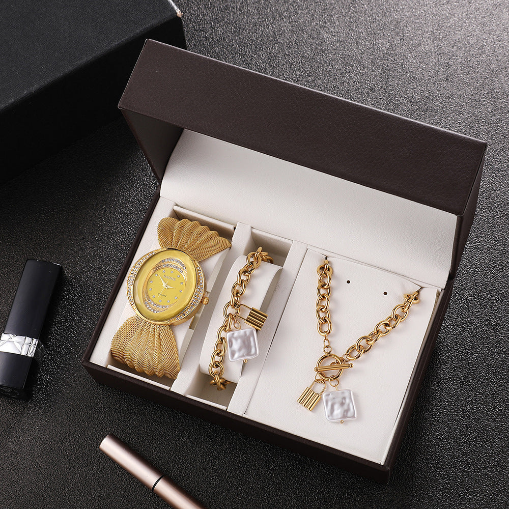 Oval Broadband Mesh Belt Women's Watch Set