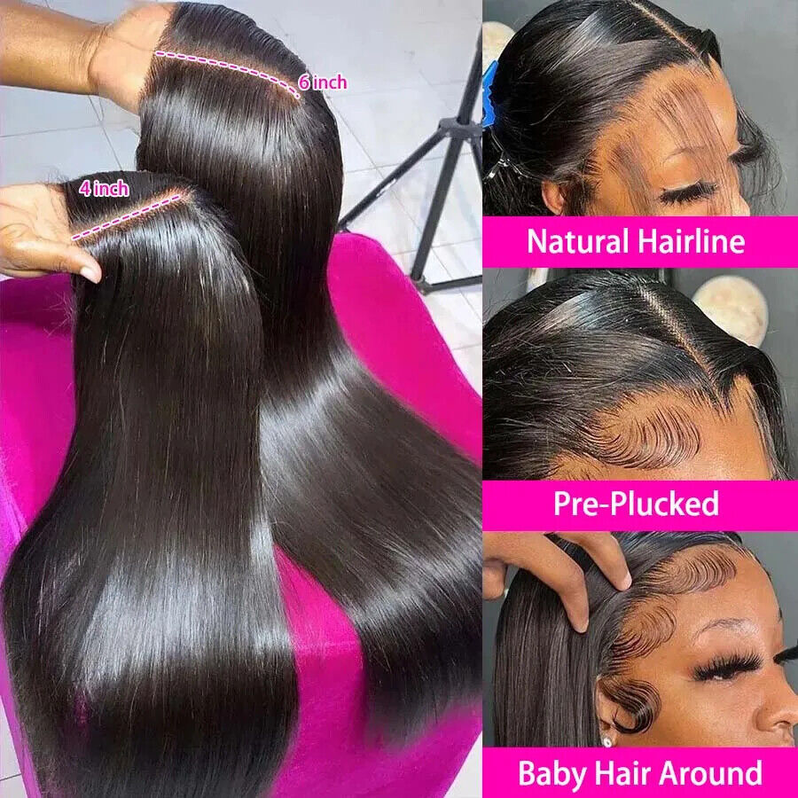Collage of hair extensions with measurements and types of hairlines.