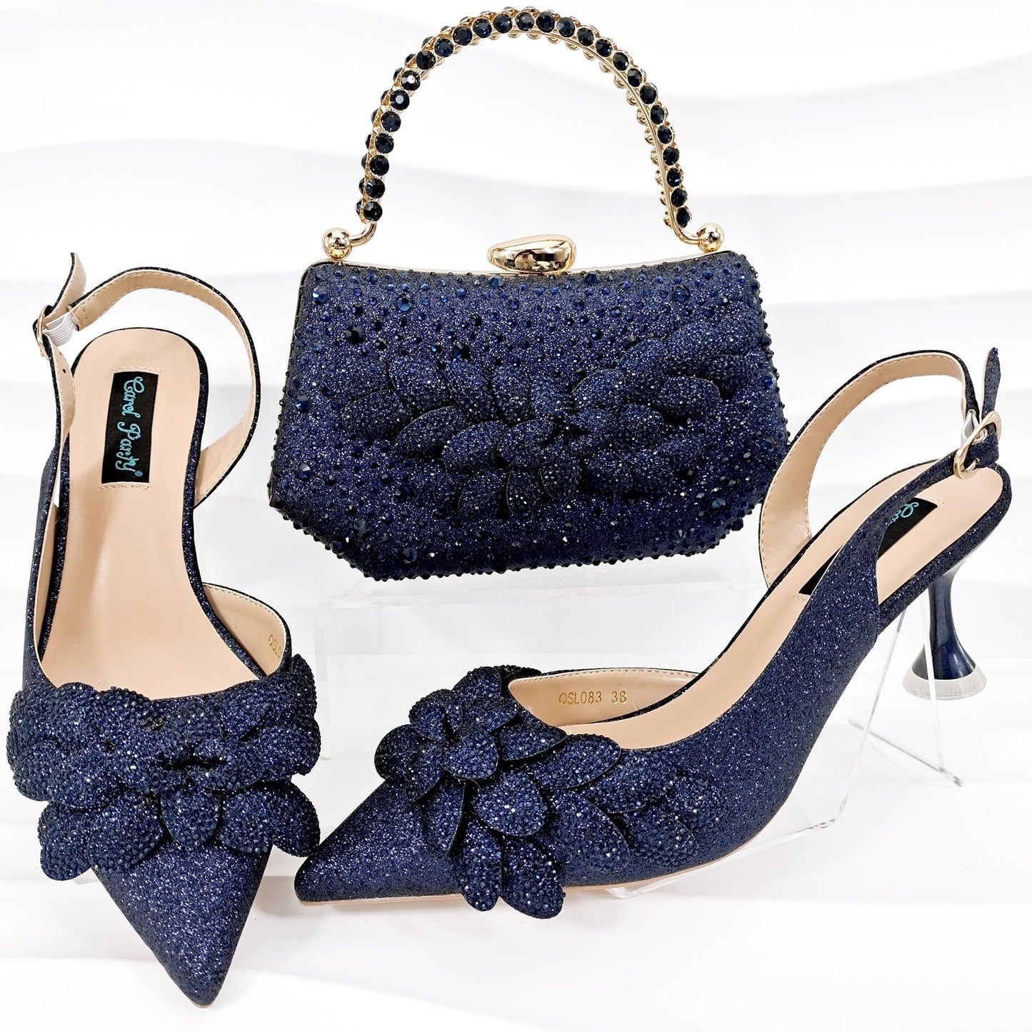 Women's Party Shoes Bag Set - Wine Red Handmade Leaf Decorative Wine Glass Heel Multiple Sizes