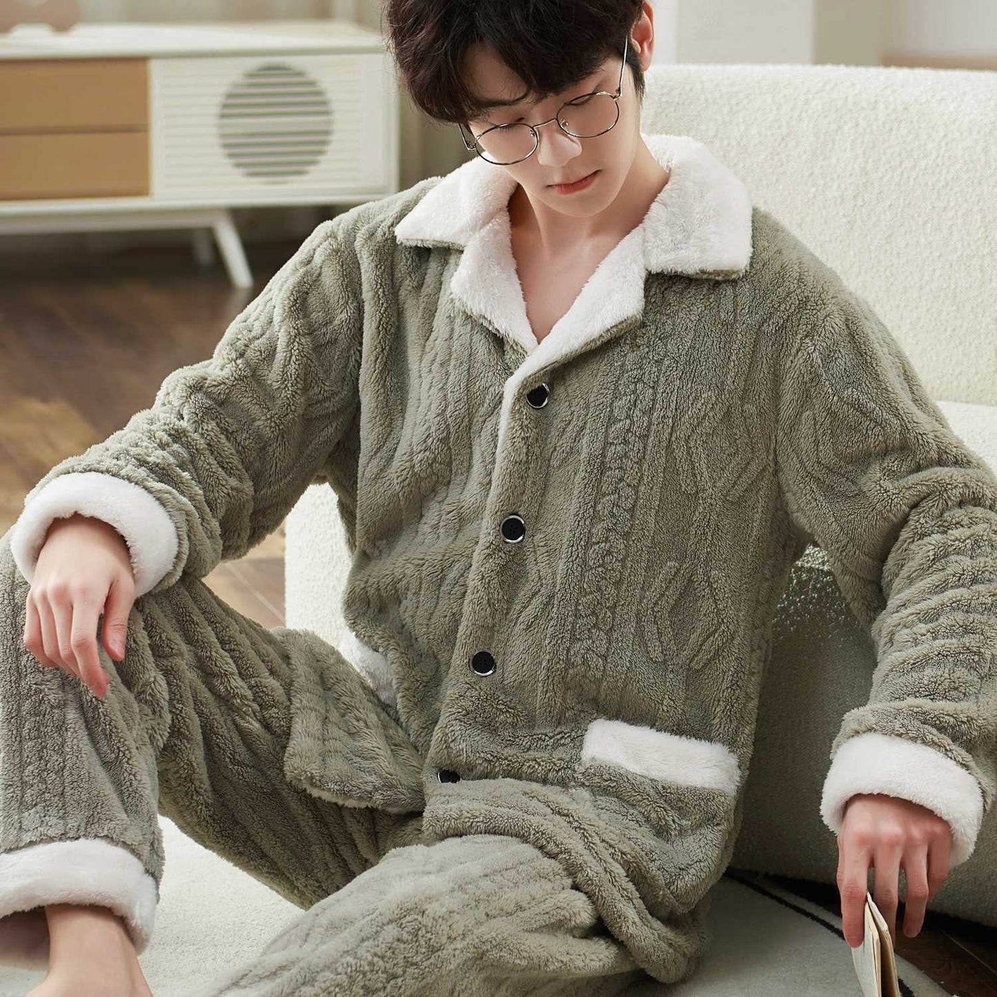 Men's Fashionable Warm Thickened Facecloth Pajamas - Fashion Simple Winter Sleepwear