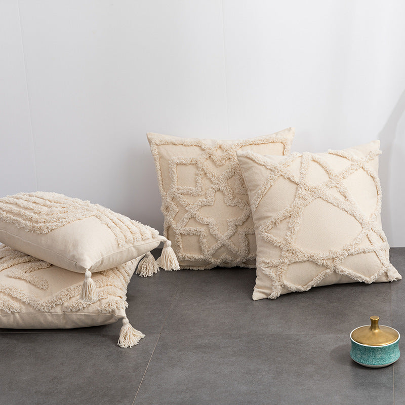 Home Fashion Bohemian Cotton Tufted Embroidery Pillowcase