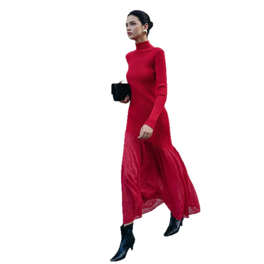 Women's Pullover Knit A-Line Maxi Dress | Black, Deep Burgundy & Red | XS–XL