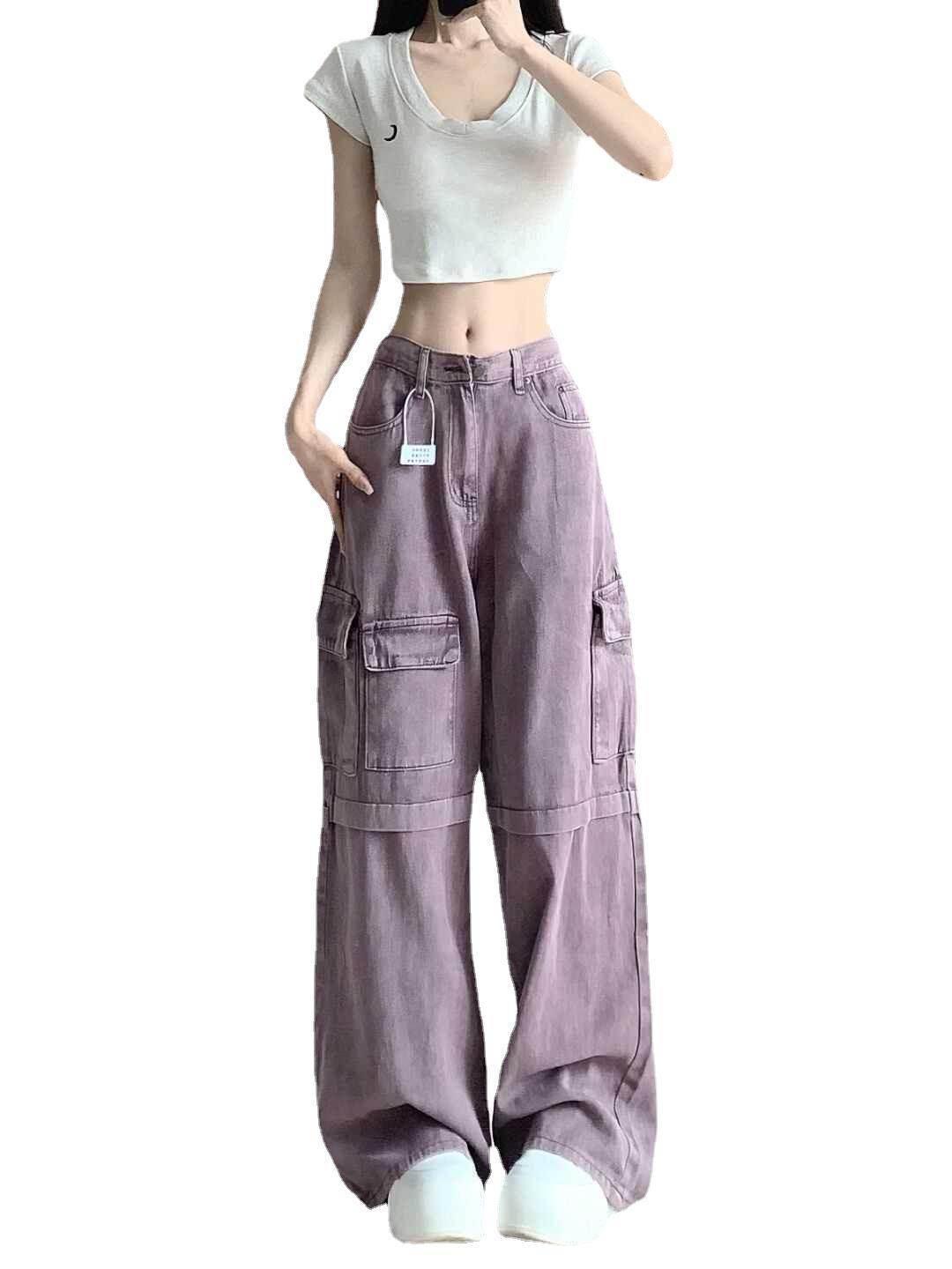 Retro Purple Cargo Jeans Women - Millivan supplies