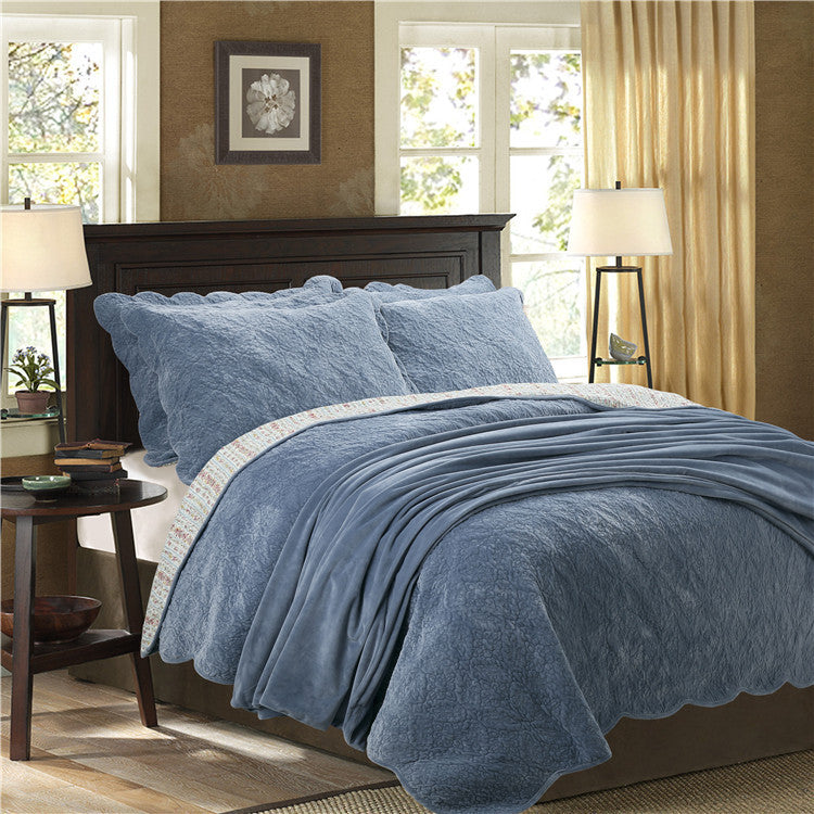 Solid Color Diamond Velvet Four-piece Set Flannel Three-piece Set