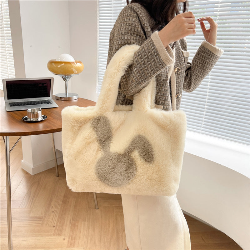 Cute Rabbit Ears Plush Bag - Autumn Winter Tote