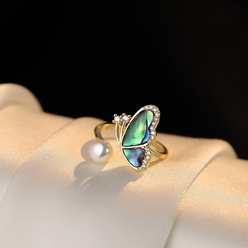 Abalone Shell Butterfly Necklace Ear Stud Ring Suit