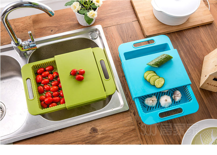 Multifunction Kitchen Chopping Blocks Sinks Drain Basket Cutting Board - PP TPE Design