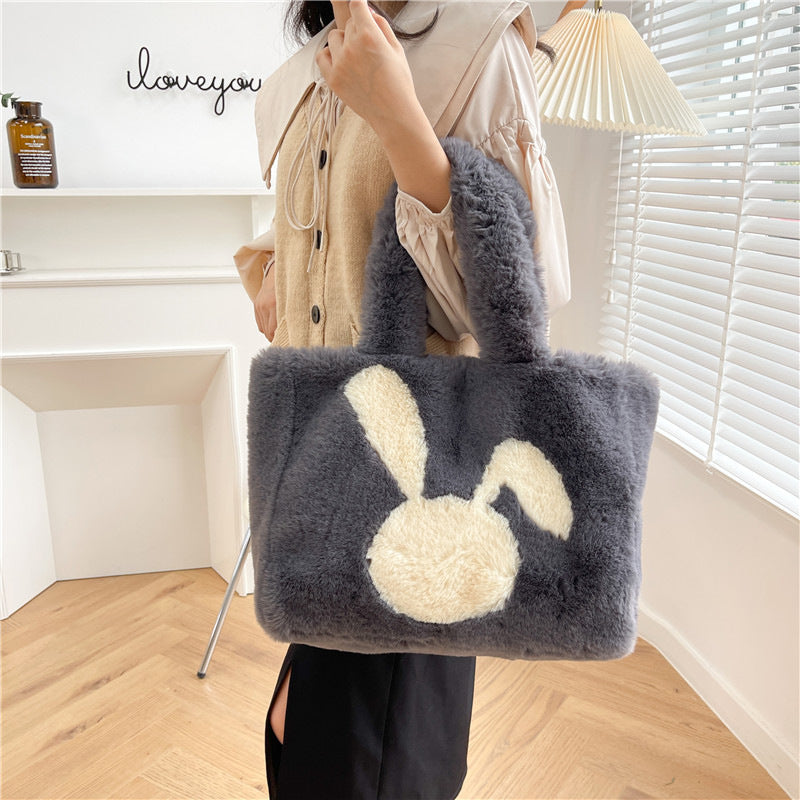 Cute Rabbit Ears Plush Bag - Autumn Winter Tote