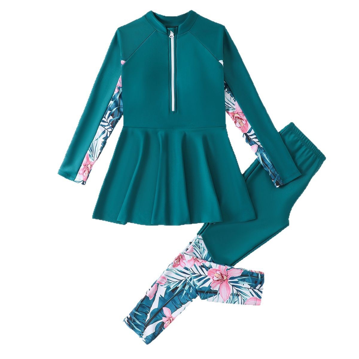 Conservative Split Two-piece Long-sleeved Trousers Medium And Large Girls Swimsuit
