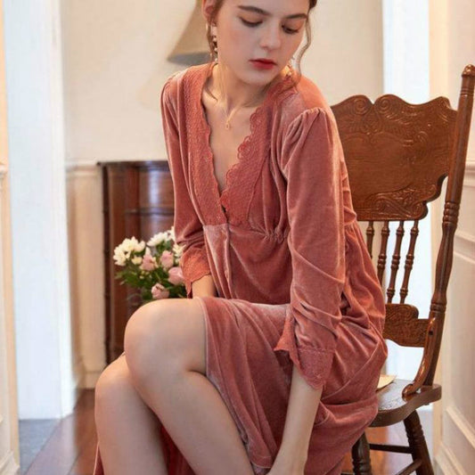 French  Nightdress Women Autumn And Winter Coral Fleece Plus Fleece Long Skirt