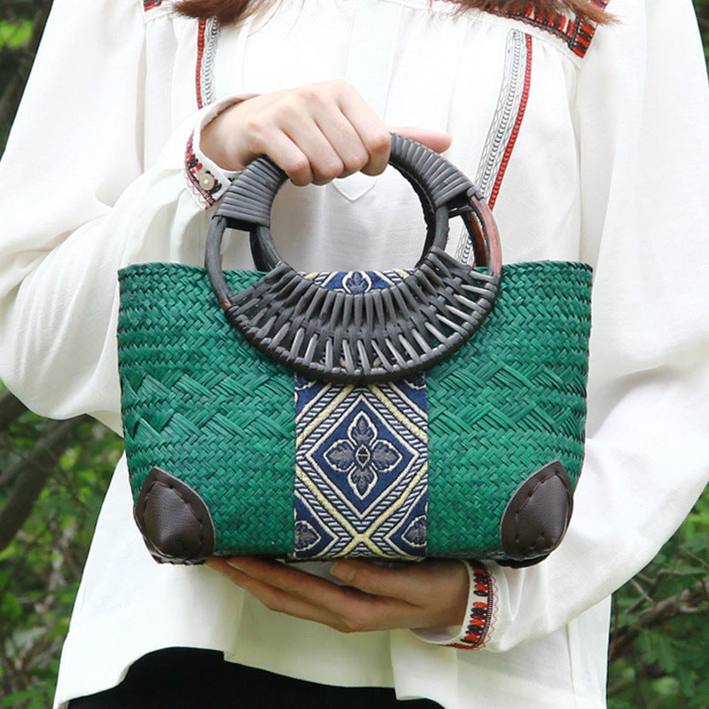 Vintage Handmade Straw Handbag - Artisan Crafted Natural Woven Bag