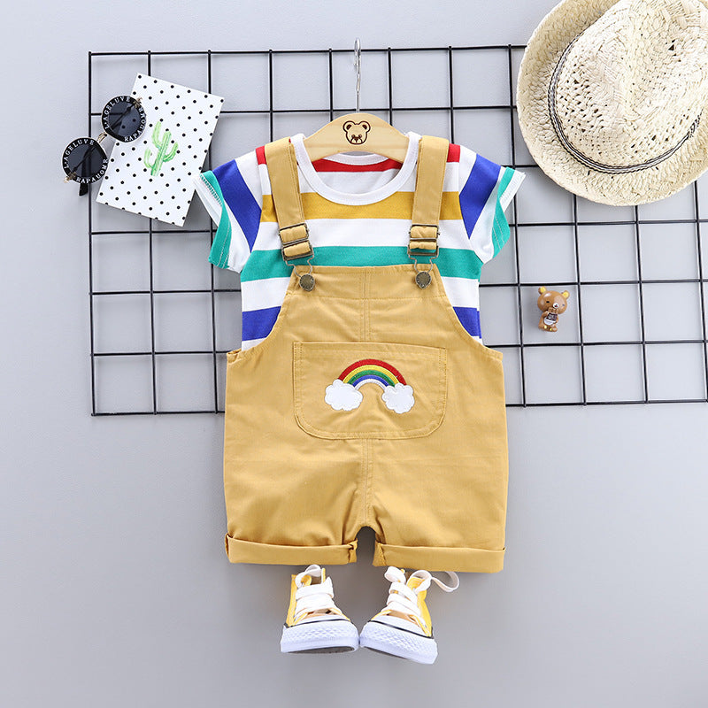 Cute Baby & Toddler Striped Overalls - Short Sleeve Summer Set
