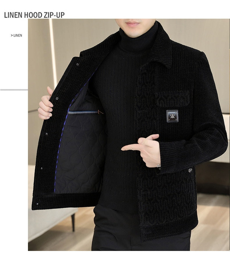Lapel Short Fleece-lined Padded Jacket