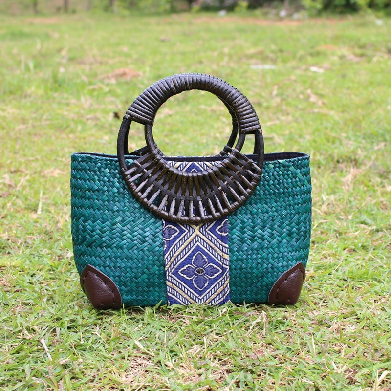 Vintage Handmade Straw Handbag - Artisan Crafted Natural Woven Bag