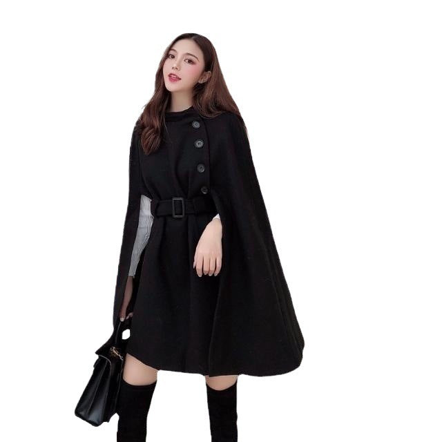 Women's French Socialite Cape Shawl Woolen Coat - Adult Elegant Winter Outerwear