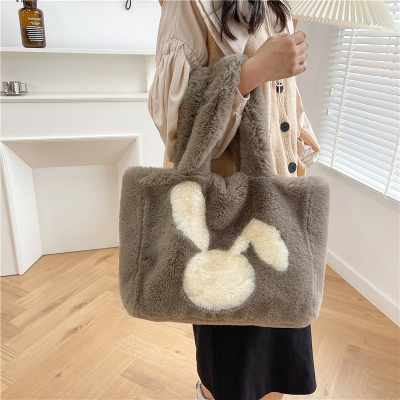 Cute Rabbit Ears Plush Bag - Autumn Winter Tote