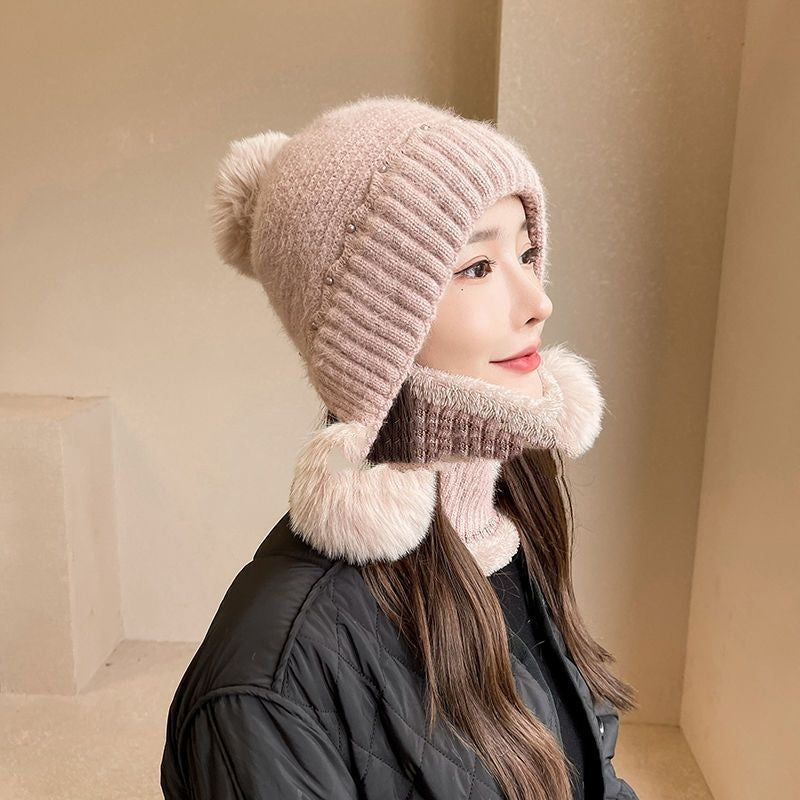 Add Velvet Padded Knitted Hat Ear Protection Warm