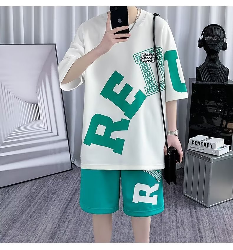 Men's Fashion Casual Printing Short-sleeved Shorts Suit - Cotton Leisure Set