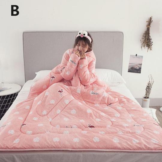 Winter Lazy Quilt with Sleeves - Polyester 1.2×1.6m Wearable Blanket 5 Colors 1350g