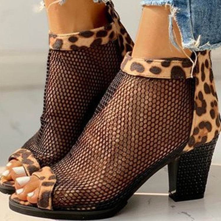 Large size thick heel mesh zipper sandals women - Millivan supplies