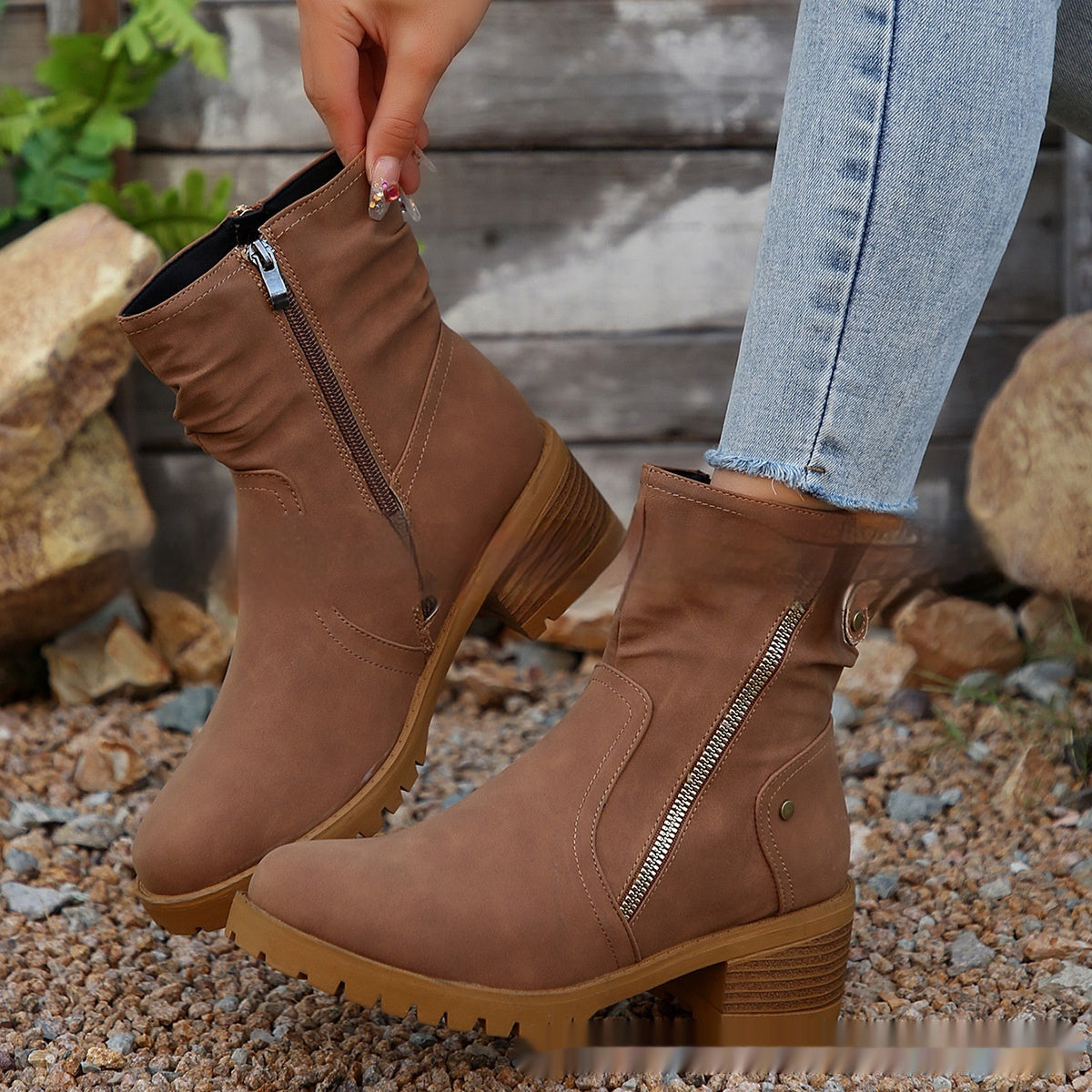Women's Belt Buckle Ankle Boots - Adult Elastic Band Retaining Ring Boots