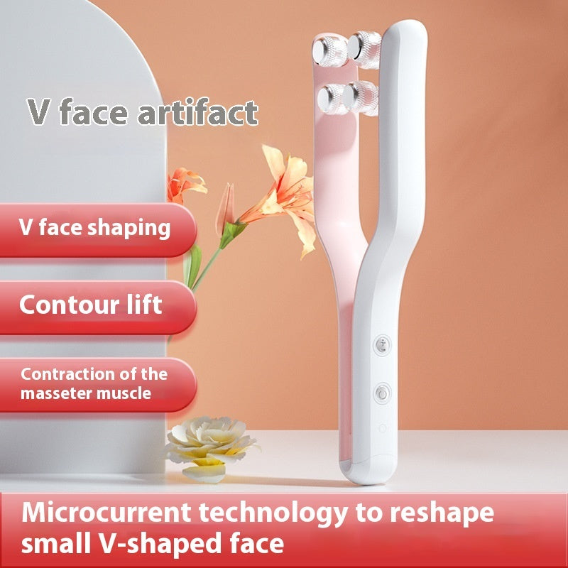 Micro-current Roller Face Slimming Massage Instrument - USB 5W Skin Tightening White Pink