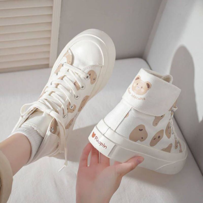 Canvas Women's High Top Cute White Shoes