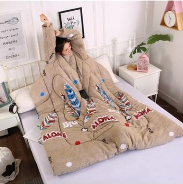 Winter Lazy Quilt with Sleeves - Polyester 1.2×1.6m Wearable Blanket 5 Colors 1350g