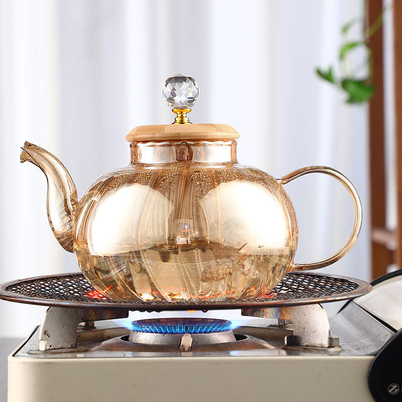 Glass Teapot Striped Tea Set Tea Water Separation Stainless Steel - Borosilicate Design