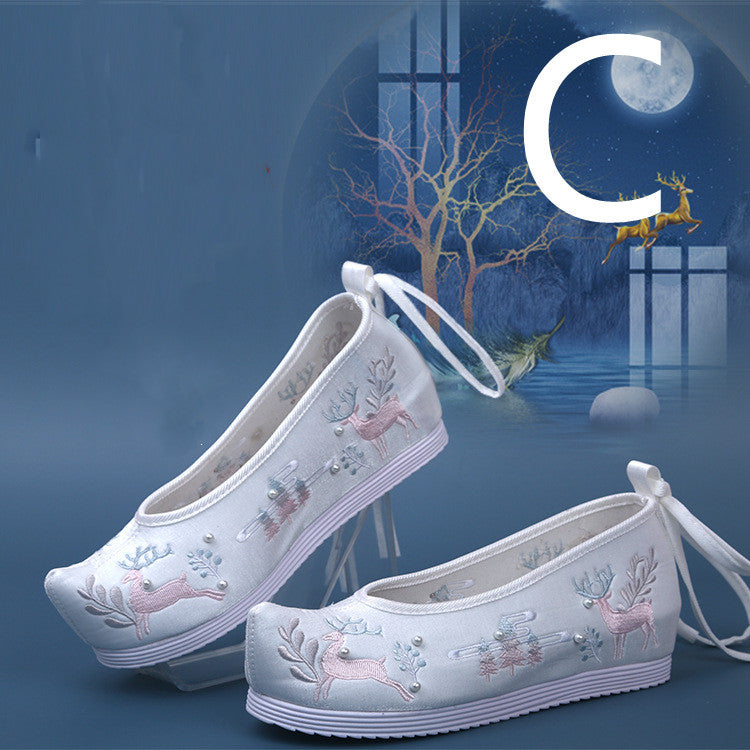 Beaded Hanfu Embroidered Shoes With Wedge Heel Increased And Alice Head