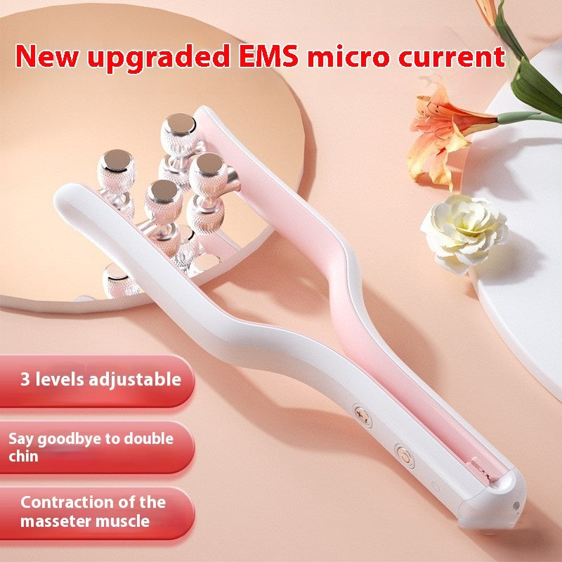 Micro-current Roller Face Slimming Massage Instrument - USB 5W Skin Tightening White Pink