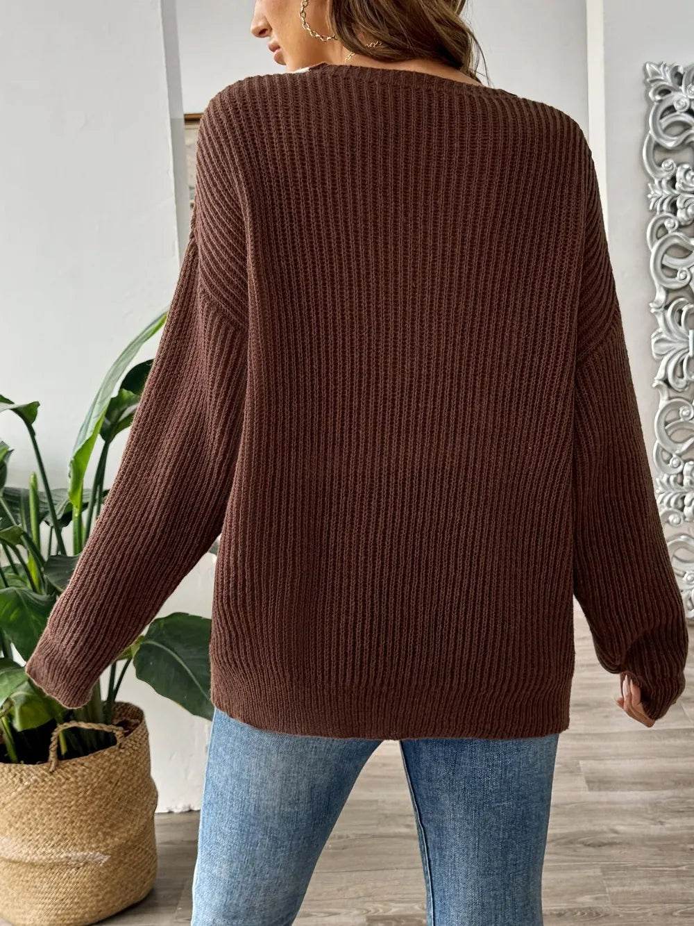 Contrast Dropped Shoulder Long Sleeve Sweater - Millivan supplies