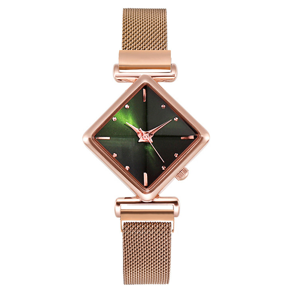 Diamond Watch Bracelet - Elegant Quartz Watch with Textile Strap