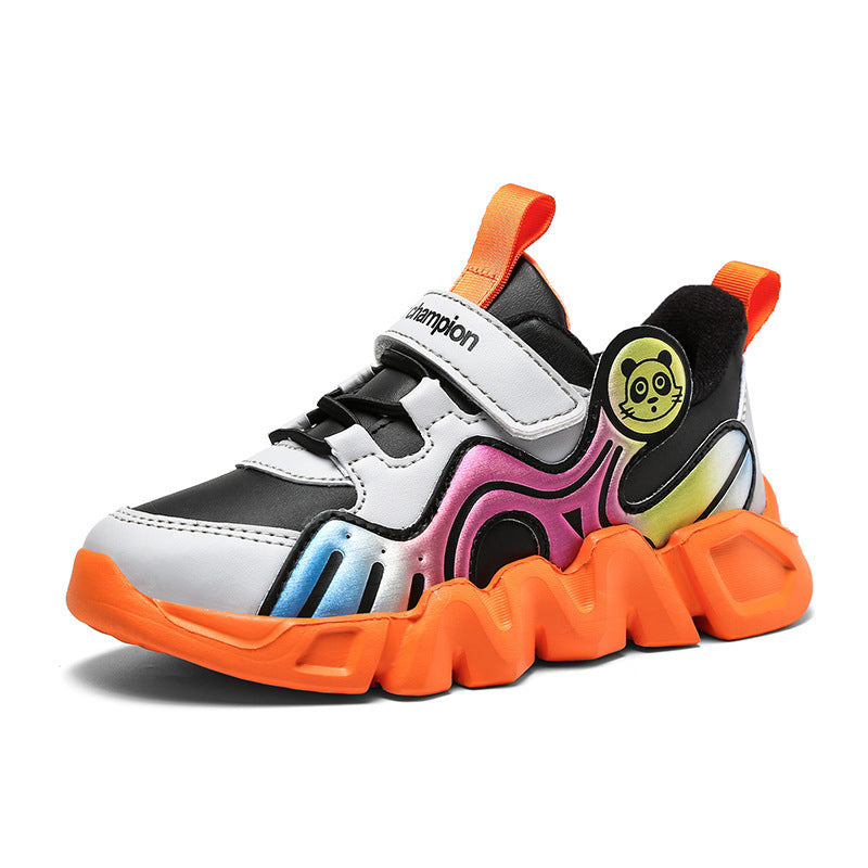 Boys Lightweight Leather Sports Running Shoes - Orange Casual Sneakers
