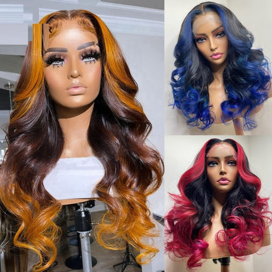Gradient Orange Yellow Blue And Green Real Hair Headgear - Colorful Human Hair Wig