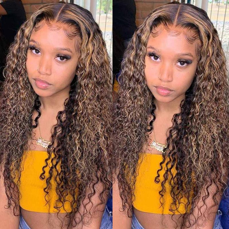 Piano Inter-color Highlight Curly Lace Wig - Hand-Woven Human Hair Wig
