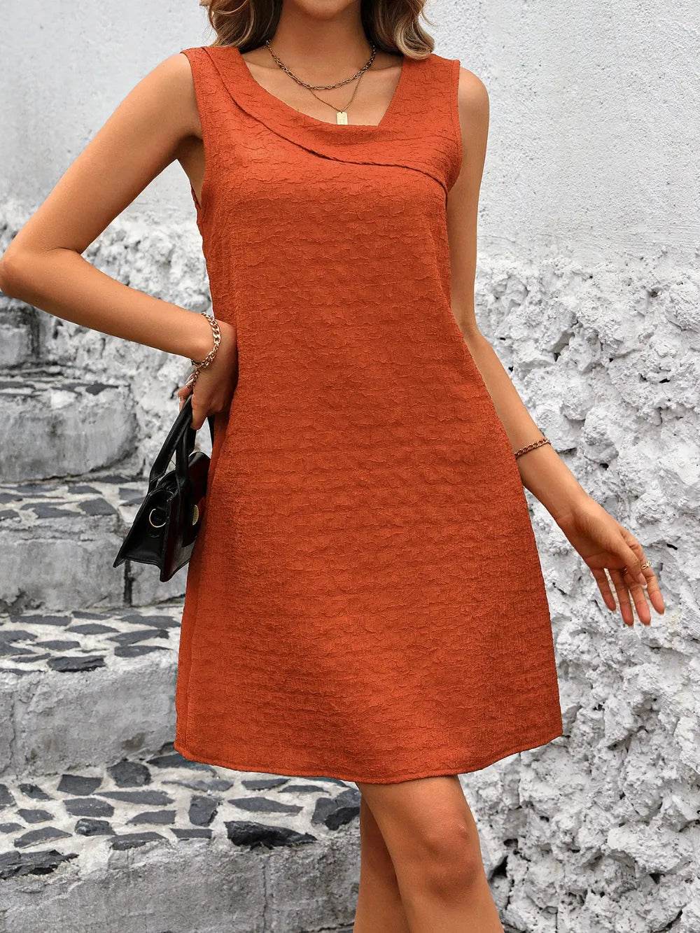 Ivy Lane Asymmetrical Neck Sleeveless Mini Dress - Millivan supplies