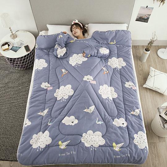 Winter Lazy Quilt with Sleeves - Polyester 1.2×1.6m Wearable Blanket 5 Colors 1350g